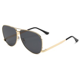 Long Keeper Metal Pilot Sunglasses Women Men Retro 70s Oversized Square Sunglasses Vintage Classic Double Bridge Sun Glasses UV400 Protection (Gold Black)