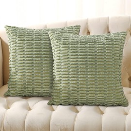 Pack of 2 Sage Green Cushion Covers, Boho Cushion Covers 45 X 45 With Invisible Zipper Light Green Cushion Covers Corduroy Pillowcases for Sofa