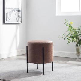 16" Modern Round Ottoman with Metal Base - Fabric: Gray