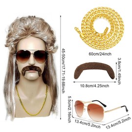 MUNSKT 80s Outfit Men's Wigs Set of 5, Blonde Wigs Wig Sunglasses Necklace, Men's Carnival Wig Fancy Dress Costumes Halloween Party Costumes