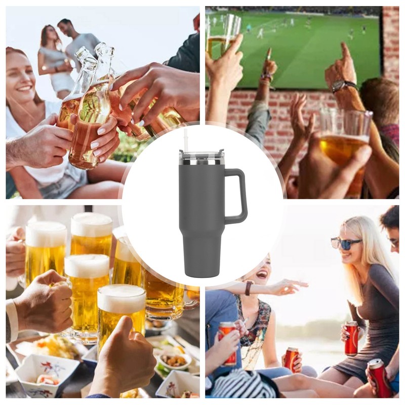 40oz Stainless Steel Vacuum Insulation Water Mug with Handle Straw