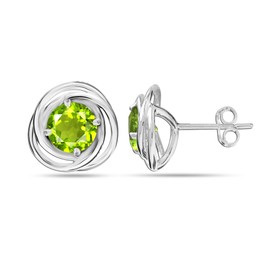 LeCalla 925 Sterling Silver Jewelry Love-Knot Stud Earring for Teens and Women (6 MM Peridot Round)