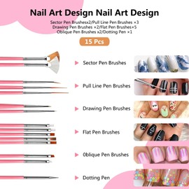 61 PCS Nail Art kit Accessories, 15pcs Nail Art Brushes Nail Pen designing Dotting, Colourful Nail foil, Stripping Manicure Tape, Rhinestone, Nail Glitter Powder, Nail File, Supplies In Nail Art Set