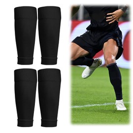 Football Sock Sleeve, 2 Pairs Team Leg Sock Pressure Pre Cut Football Socks Over Shin Pads Breathable Foot ball Sock Sleeve for Beginners Teens Adults (Black)