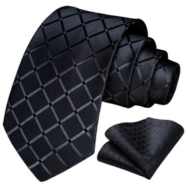 HISDERN Men's Checked Tie and Pocket Square Set - black