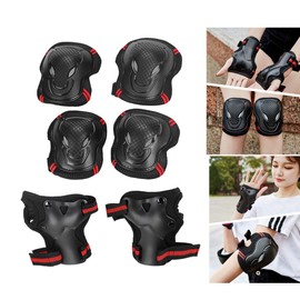 Protective Gear Set Set 6 in 1 Protective Knee Elbow Pads Wrist Guards Cushioned Skateboard Pad for Adults Teens Kids Skating Cycling Skateboard Scooter Rollerblading Roller Skating