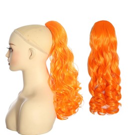 YUDAOHAIR 8 Inch Ponytail Extension Freedom Curl Clip In Curly Wavy Ponytail Extensions Drawstring Short Ponytail Hairpiece Orange Synthetic Hair Pieces for Women