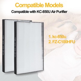 2 Pack KC850U Replacement Filter Compatible With Sharp Air Purifier, Replacement Part # FZ-C100HFU