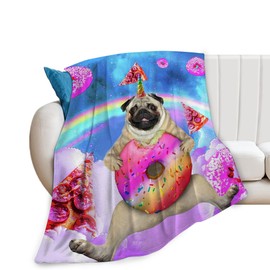 Pug Blanket Funny Pug Gifts for Girls Boys Woman Kids Doughnut Pizza Lover Dog Throw Blankets Soft Blanket Warm Fleece Flannel Plush Blankets for Bed Sofa Couch 40"x50"