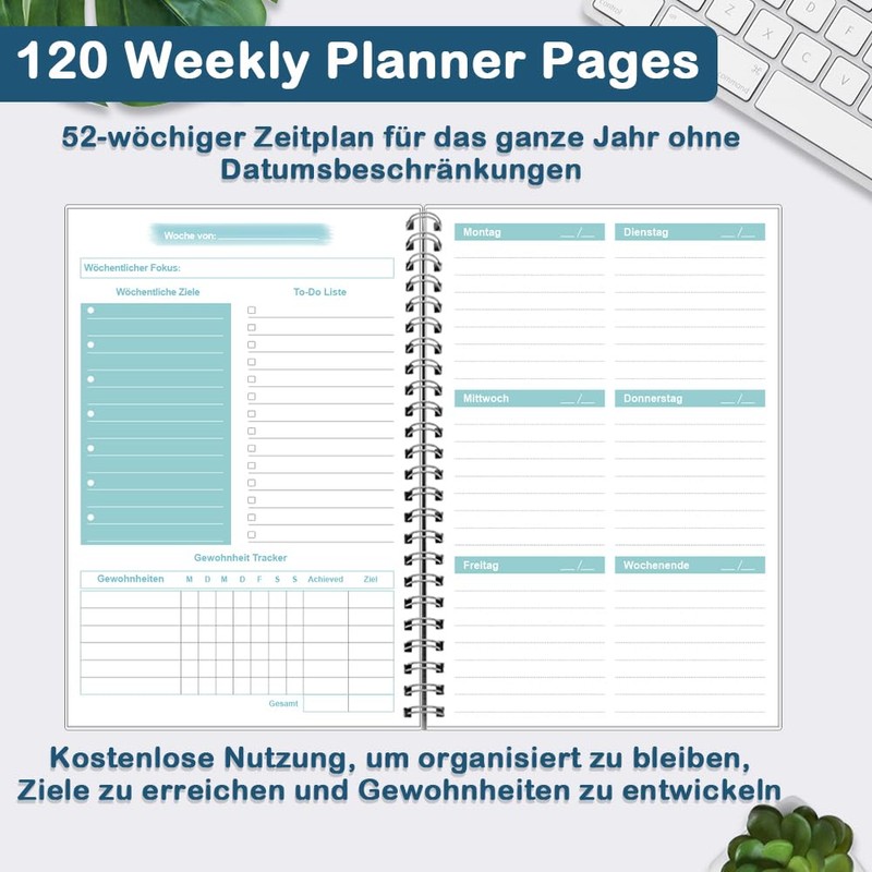 Undated A5 Weekly Planner, Weekly Appointment Calendar with To-Do List,