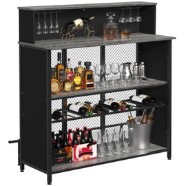 GDLF Home Bar Unit Mini Bar Liquor Cabinet with Storage and Footrest for Home Kitchen Pub (Grey)