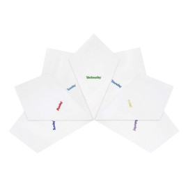 Warwick & Vance Pack Of 7 Mens/Gentlemens White Handkerchiefs, Embroidered Days Of The Week With Satin Stripe Borders, 100% Cotton, 40 x 40cm