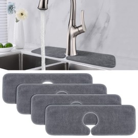 PoYang 4 Pack Kitchen Sink Splash Guard: Short Sink Faucet Mat, Super Absorbent Microfiber Sink Protectors for Kitchen Sink Mat, Machine Washable Kitchen Mat, Kitchen Sink Accessories 17.7'' x 4.7''
