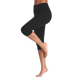 Kotii Women's Summer Soft Capri Leggings Plus Size Crop Leggings Stretch Tights Pants,Black,Fits L