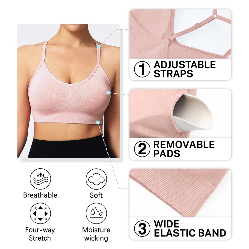 Women's Sports Bras Adjustable Y Back Spaghetti Strap Racerback Padded