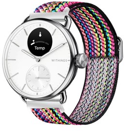Compatible for Withings Smartwatch Bands, Lamshaw 18mm, 20mm Stretch Elastics Nylon Adjustable Replacement Strap Accessories for Women Man (18mm size band, Bohe Rainbow)