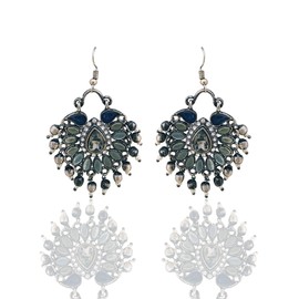 Moonstruck Traditional Indian Oxidized Chandbali Kundan Hoop Earrings With Pearls for Women (Black)