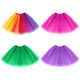 Geebuzz 4 Pack Women's Tutu Skirts Classic 4 Layered Elastic Ballet Dance Runner Tuller Tutu Skirt for Birthday Party Costume (4pack-Multicolor-3)