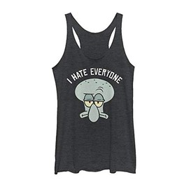 Fifth Sun Spongebob Squarepants Hate Everyone Women's Racerback Tank Top, Black Heather, Medium