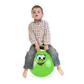 Relaxdays Pallone Rimbalzante, Palla per Saltare, Skippy Ball, Bambini, Ø 45 cm, Indoor & Outdoor, con Maniglia, Verde
