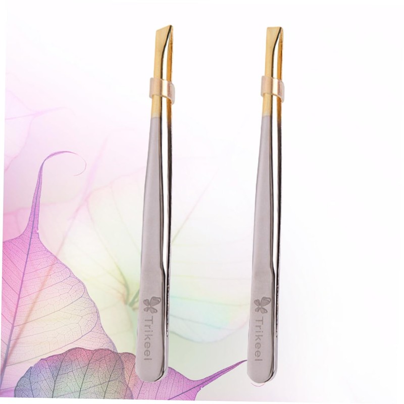 Mikinona Professional Eyebrow Tweezers Stainless Steel Clamps Flat Oblique Mouths