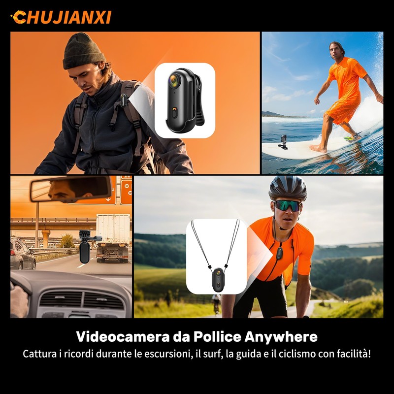 Chujianxi Mini Action Cam WiFi, Indossabile Body Cam1080P, Subacquea