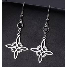 COLIBRI ALEGRE Aretes De Nudo De Bruja Con Cristal Negro Plateado