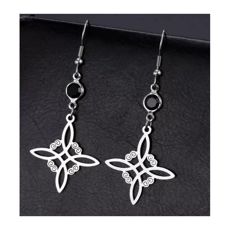 COLIBRI ALEGRE Aretes De Nudo De Bruja Con Cristal Negro