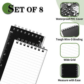 COIDEA Waterproof Notebook, 8 Pack Top-Spiral Pocket Notepad, 3" x 5" Weatherproof NotePad, All Weather Police Pocket Notebook Little Memo Steno Note Pads for Outdoor Office School Recording, Black