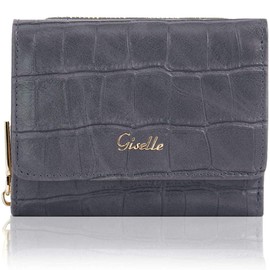 Giselle Women's Tri-Fold Wallet, Mini Wallet, Compact, Small, Coin Purse, Card Slot, Large Capacity, Simple, Formal, Trifold, Croco-style Embossed, Ice Gray/Ice Grey