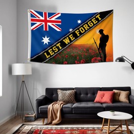 Australian Lest We Forget Flag 3X5FT Australia Anzac Day Flag 2 Grommet Decor Outdoor Flags For Memorial Day (multi)