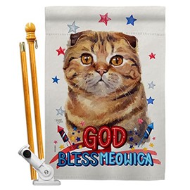 Breeze Decor Patriotic Scottish Fold House Flag Set Animals Cat Kitten Meow Spoiled Paw Fur Pet Nature Farm Animal Creature Small Decorative Gift Yard Banner Made in USA 28 X 40