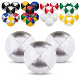 Juggle Dream 3x Pro Thud Juggling Balls - Set of 3 Professional Juggling Balls with Free Online Learning Video, Perfect for Beginners and Experts (Silver/White)
