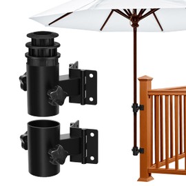 HAINAWANG Deck Umbrella Mount, Stainless Steel Patio Umbrella Holder, Heavy Duty Outdoor Umbrella Bracket Clamp, (Fit Max OD 2 inch), Multiple Mounting Options to Save Deck Space, Black