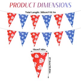 12pcs Cartoon Triangular Flag, Pre-Strung Red Blue Palm Leaf Flower Patterns Pennant Banner Colorful Hawaiian Party Banner Supplies for Cartoon Theme Birthday Party Decorations