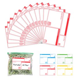 100pcs Labels for Freezer Bags Freezer Meal Labels with Instructions 3.2 X 5 inch Oil and Water Resistant Labels Food Labels for Freezer Storage for Leftovers in Fridge Removable Freezer (Red)