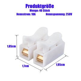 Leloco Pack of 40 Cable Connectors, Lustre Terminals, Pluggable, CH2 Cable Clamps, Electric 0.5-2.5 mm² Connection Clamps 250 V 5 A, Quick Connector Wire Clamps for DIY Projects