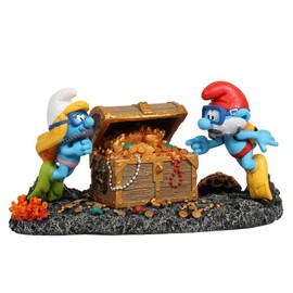 Smurfs AquaDella Aqua Della The Smurf's Treasure Chest 18.8 x 9.7 x 9.6 cm, Highly Detailed and Made of Polyester Resin, Non-Toxic and pH Neutral, for Freshwater and Saltwater Aquariums