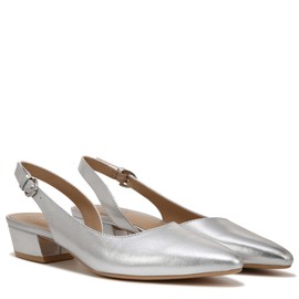 Naturalizer Womens Banks Slingback Low Heel Pointed Toe Pumps ,Silver Metallic Leather,9.5