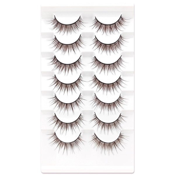 7 Paare 3D Brown Falsche Wimpern Katzenauge, Flauschiges Volumen Curly