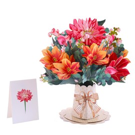 Pop Up Paper Flowers Greeting Card, 3D Peony Bouquet, Birthday Gifts for Mum Grandma Girlfriend Daughter Girl Sister