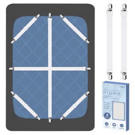 Bed Sheet Fasteners, 8 Pcs Adjustable Max Stretches to 26.8 in Holder Straps Non Slip Straps with Clips to Keep Sheets Firm & Tight, Universal & White