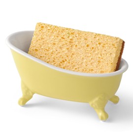 NEWHENGS 6.1" Mini Ceramic Clawfoot Classic Bathtub Bar Soap Dish and Kitchen Sponge Holder Vintage Decorative Trinket Dish or Storage Bath Bombs Container Bathroom Decor Organizer (Yellow)
