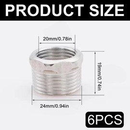 Pack of 6 Reducers 3/4 to 1/2 Inch, Stainless Steel Threaded Fitting Reducing Nipple Reduction 3/4 Inch Male Thread to 1/2 Inch Female Thread Reduction 3/4 to 1/2 for Pipe Connection, Industrial