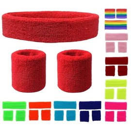 NEON Headband and Wristbands Sweatbands Set (Red)