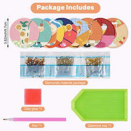 8 Pcs Cocktail Diamond Painting Coasters Kit with Holder Round Full Drill Diamond Art Coasters Set DIY Cocktail Coaster Mosaic Kits for Adults Beginners