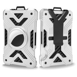 AirTag Wallet (No Airtag) with Metal Money Clip, Minimalist Wallet for Men with AirTag Holder, Carbon Fiber Money Clip, Slim Wallet for Men, RFID Blocking, Ultra-Thin Tactical Wallet Gift-Silver