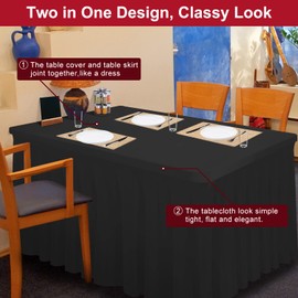 Thick 2 in 1 Spandex Tabelle Rock Tabelle Decken 4ft, Rechteck ausgestattet Tischdecke mit plissierten Rock, faltenfreie Tischdecke für Bankette Anbieter (schwarz, 48 "* 24 "* 29")