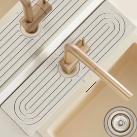 Detachable Faucet Handle Drip Catcher, Dish Drying Mat Soap Sponge Holder Tray for Kitchen Accessories, Bathroom Counter Sink Splash Guard, Home Organization Gadgets Organizer for Farmhouse, Ash Gray