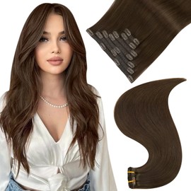 Easyouth Brown Clip in Extensions Human Hair Double Weft Clip in Hair Extensions Darkest Brown Clip in Real Hair Extensions Clip in 18 Inch 7Pcs 120g